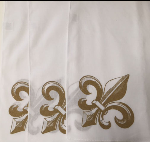 Large Gold Fleur de Lis on White Handkerchiefs (Dozen)