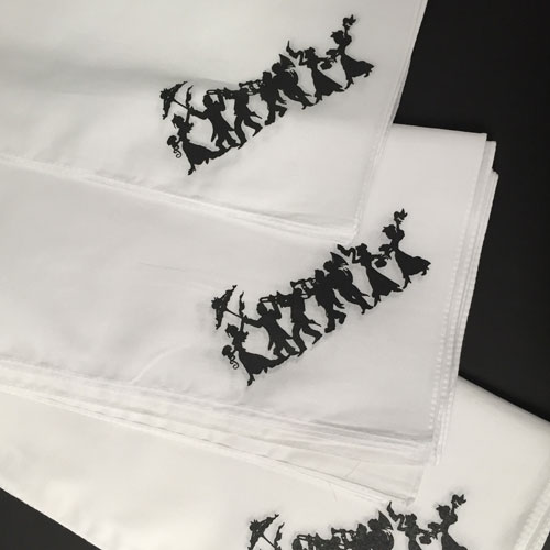 Wedding Parade in Black on White Handkerchiefs (Dozen)