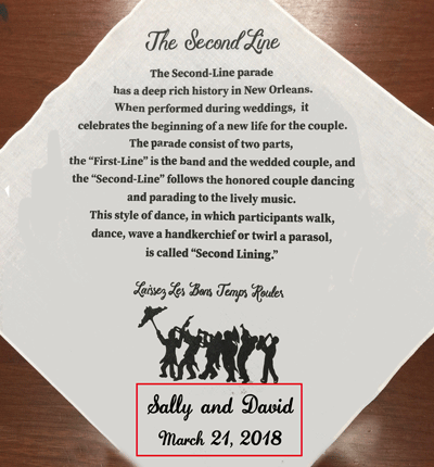 Customizable Second Line Wedding History Handkerchiefs