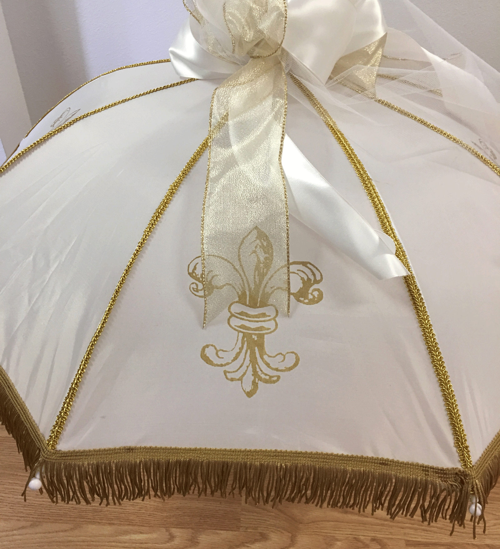 White Umbrella with gold Fringe